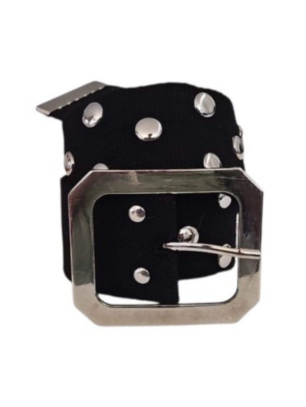Black Studded Fabric Belt Silver Buckle Wide Y2K Punk Rock Goth Alt Skater Emo